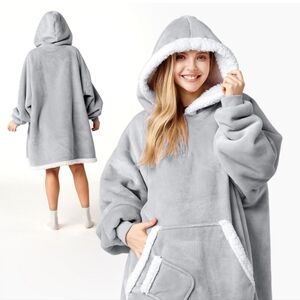 Giggling Get up Wearable blanket hoodie. Oversized flannel Sherpa fleece hooded